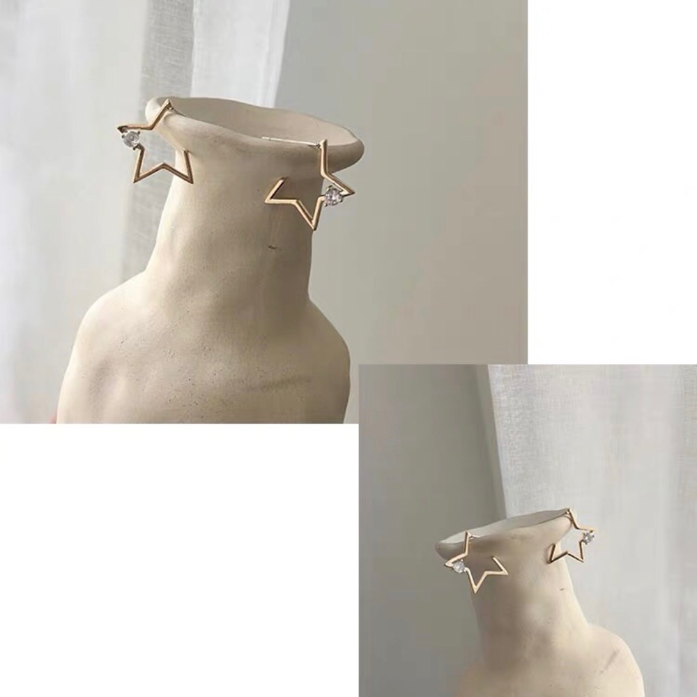 Gold Star Zircon Stud Earrings Silver Posts - Picture 5 of 5